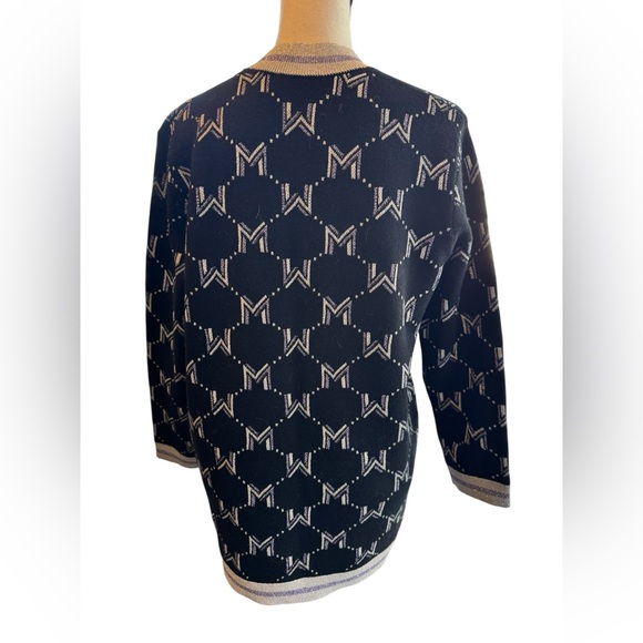 Maje Martch Monogrammed Metallic Jacquard Silver Black Cardigan - Picture 5 of 10